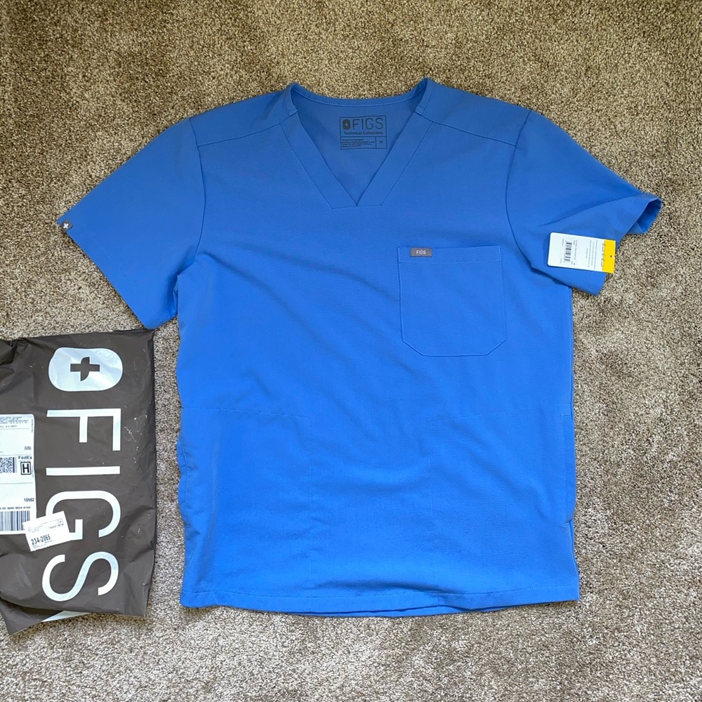 New Mens Figs 3 Pocket Scrub Top M Ceil Blue
